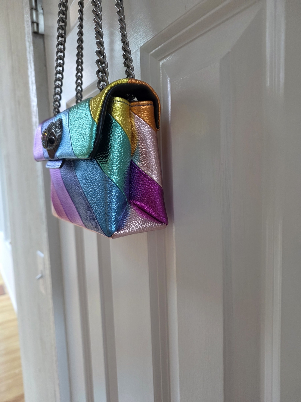 Kurt Geiger Rainbow Metallic Diagonal Stripe Mini Shoulder Bag - Picture 7 of 8